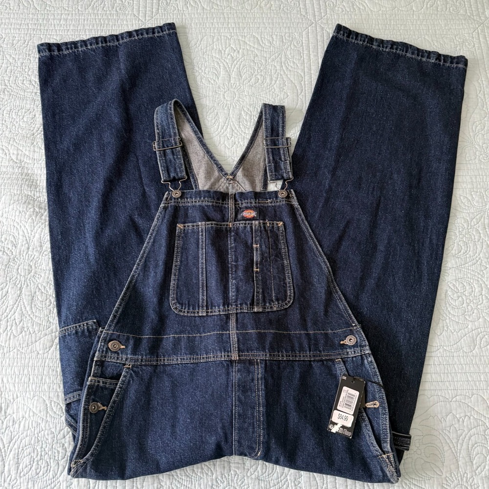 Dickies Womens Mechanic Bib Overalls Wide Leg Boyfriend fit Size L - NWT Denim